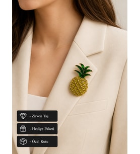 Zümrüt Yapraklı Kristal Ananas Kadın Broşu – Tropikal Şıklık ve Zarafet