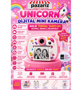Çocuk Dijital Kamera Unicorn Sevimli At Temalı Termal Yazıcılı 2.4 İnç Ekra