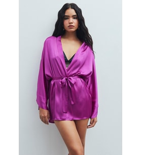 Fumée Fuşya Kısa Saten Sabahlık / Kimono
