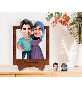 BK Gift Kişiye Özel Sevgililer Karikatürlü Ahşap Standlı 3D Biblo-61 (Beyaz)