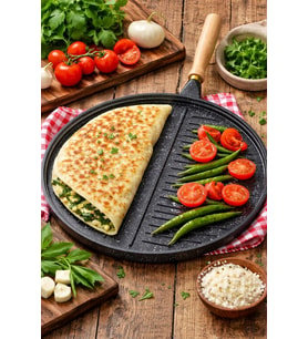 Çift Taraflı Döküm Gözleme Tavası, XL Boy 36cm Siyah