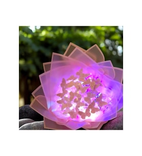 Led Işıklı Pembe Kelebek Buketi Pembe Ambalajlı, Dekoratif Konsept Hediye Anneye, Sevgiliye,arkadaşa