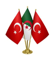 Masa Üstü Cezayir Bayrağı Türk Bayrağı Üçlü Pirinç Direk Masa Bayrak Seti