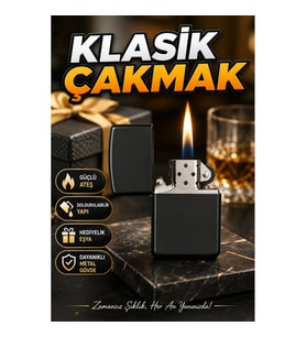 Parlak Siyah Doldurulabilir Deri Kaplamalı Şık Çakmak Hediye Aksesuar