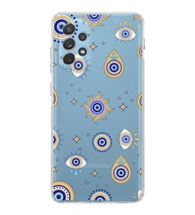 PrintiFy Samsung Galaxy A72 ile Uyumlu Nazar Boncuğu 5  Kamera Korumalı Şeffaf Silikon Kılıf