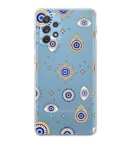 PrintiFy Samsung Galaxy A72 ile Uyumlu Nazar Boncuğu 5  Kamera Korumalı Şeffaf Silikon Kılıf