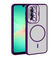 Coverzone Samsung Galaxy A17 ile Uyumlu Z-Etro MagSafe Wireless ?arj Destekli, G��l� Manyetik Tutucu, Stand Olabilen, Kamera Lens Hediyeli Koruyucu K?l?f Derin Mor