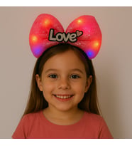 LED Işıklı Love Yazılı Fuşya Fiyonk Taç – Kız Çocuk Parti Tacı