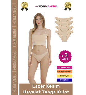 #Külot Lazer Kesim İz Yapmaz Dikişsiz Esnek Rahat Toparlayıcı Kadın Hayalet Tanga Külot - 3 Adet (Ten)