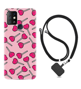 INFINIX Hot 8 9 10 11S Hot 10 Play 10T Kılıf Boyun Askılı Silikon Heart Lollipop 1414