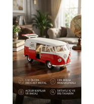 1:32 Ölçek Metal Çek Bırak Nostaljik Volkswagen T1 Minibüs Vosvos Oyuncak Araba - Kırmızı (13 cm)