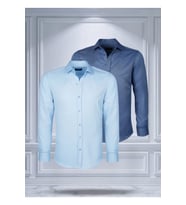 Todth 2'li Paket Kolay Ütülenebilen Dört Mevsim Modern Fit Yumuşak Dokulu Mavi Ve Indigo Düz Gömlek