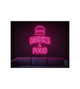 DRINKS & FOOD Yazılı Hamburger Figürlü Neon Tabela