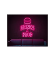DRINKS & FOOD Yazılı Hamburger Figürlü Neon Tabela