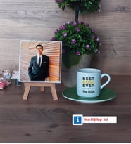 Patrona Hediye Fotoğraflı Dekoratif Taş, Ahşap Altlıklı Türk Kahvesi Fincanı Hediye (Model 9)