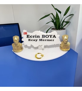 Doğal Beyaz Mermer İsimlik Çift Atatürk ve Gold Ay Yıldız'lı