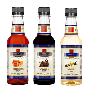 Simonelli 3'lü Şurup Seti (Toffee Karamel + Çikolata+ Vanilya) Kahve Ve Kokteyl Şurubu 3x250ml