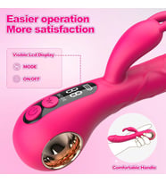 LCD Ekranlı 2’si 1 Arada 9 Mod Şarjlı Damar Dokulu Rabbit / Tavşan Vibratör 223X38mm (Gül Pembe)