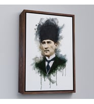 Çerçeveli Mustafa Kemal Atatürk'ün Suluboya Görünümlü Portresi Dekoratif Kanvas Tablo (Altın)