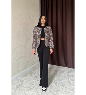 Leopar Leopar Desenli Kapitone Ceket