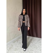 Leopar Leopar Desenli Kapitone Ceket