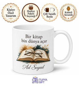 Okuma Gözlüğü Temalı Baskılı Kupa Bardak Kitap Severlere Özel Hediye