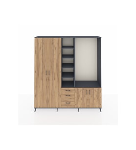 Hyperion Dolap 13 Raflı 3 Çekmeceli 4 Kapaklı 220x44x243 Antrasit-Çam/Çam