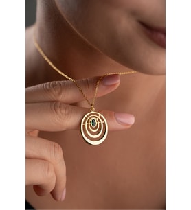 925 Ayar Gümüş Yeşil Taşlı Oval Kolye