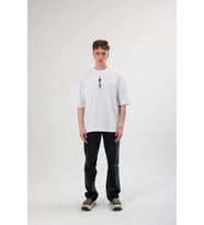 pilelistore- Unisex Bisiklet Yaka Baskılı Oversize T-Shirt - Beyaz
