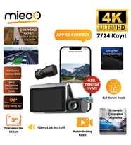 Mieco X18 Wifi /4K UHD/ 170° Ultra Geniş Açı/ ADAS/ G-Sensör / 3 Kameralı Araç Kamerası