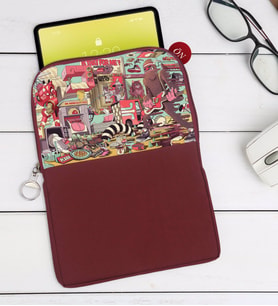 BK Gift Modern Soyut Tasarımlı Taşınabilir Koruyucu Tablet Kılıfı & Organizer Çanta - Bordo-7