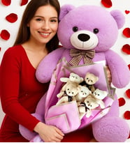 Sevgiliye Hediye 90 Cm Peluş Ayı Ve Özel Tasarım Love Ayıcık Buketi Özel Gün Ve Sevgililer Günü (Lila)