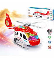 Işıklı ve Müzikli Polis Helikopteri 32 Cm Çarp Dön Projeksiyonlu Oyuncak Helikopter (Kırmızı)