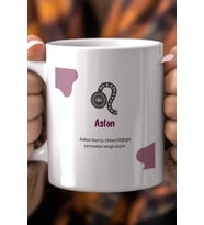 Aslan Burcu Temalı 330ml Baskılı Beyaz Seramik Kupa Bardak