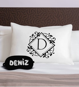 BK Gift Kişiye Özel Baş Harf Tasarrımlı Pamuklu Yastık Kılıfı ve Göz Bandı Uyku Seti-1, Tasarım Ev Tekstili, Uyku Bandı, Ev Hediyesi