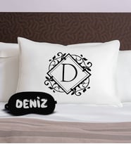 BK Gift Kişiye Özel Baş Harf Tasarrımlı Pamuklu Yastık Kılıfı ve Göz Bandı Uyku Seti-1, Tasarım Ev Tekstili, Uyku Bandı, Ev Hediyesi