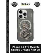 iPhone 15 Pro Uyumlu Golden Dragon Kılıf 3D Hediyelik Telefon Koruyucu Stil Sahibi
