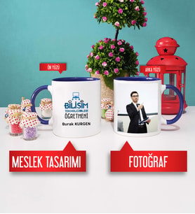 Bilişim Teknolojileri Öğretmeni Hediye Kupa Bardak Lacivert Fotoğraflı