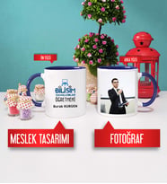 Bilişim Teknolojileri Öğretmeni Hediye Kupa Bardak Lacivert Fotoğraflı