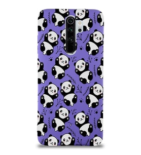 Xiaomi Redmi Note 8 Pro Uyumlu Lansman Kılıf Panda Tasarımlı İçi Kadife Kapak-Mor (Şeffaf)
