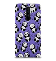 Xiaomi Redmi Note 8 Pro Uyumlu Lansman Kılıf Panda Tasarımlı İçi Kadife Kapak-Mor (Şeffaf)