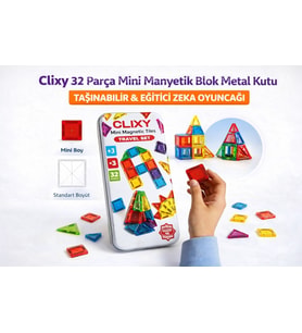 Clixy 32 Parça Mini Manyetik Blok Metal Kutu Taşınabilir Eğitici Zeka Oyuncağı