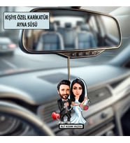 Sevgiliye Özel Karikatür Gelin Damat Ayna Süsü – Sevgililer Günü Hediyesi Araç İçi Süs
