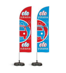 Oto Yıkama v2 Temalı Yelken Bayrak Takımı Mavi Kırmızı  2 adet