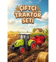 Oyuncak Römorklu Traktör - Hareketli Çiftlik ve Tarım Aracı - Yeşil Biçerdöver Seti (24.5 cm)