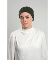 Haki Pratik Hazır Geçmeli Tesettür Bone Sandy Kumaş Pileli Nervürlü Güllü 1806_09