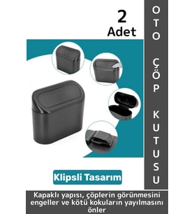 Dayanıklı Oto Temizlik Kapı Yanı Arka Koltuk Klipsli Kolay Montaj Araç İçi Kapaklı Çöp Kutusu 2 Adet
