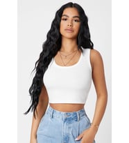 Kadın Beyaz Kare Yaka Crop Top Bluz