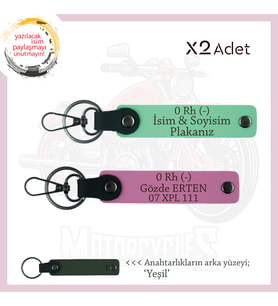 Hız Severlere, İsim Plaka ve 0 Rh (-) Kan Grubu Yazılı x2 Anahtarlık Set, Hediyelik, Yeşil-Pembe-Ysl