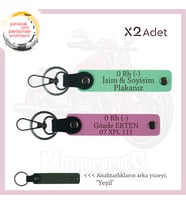 Hız Severlere, İsim Plaka ve 0 Rh (-) Kan Grubu Yazılı x2 Anahtarlık Set, Hediyelik, Yeşil-Pembe-Ysl